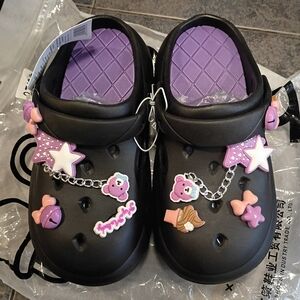 Kids Black and Purple Clogs with Charms